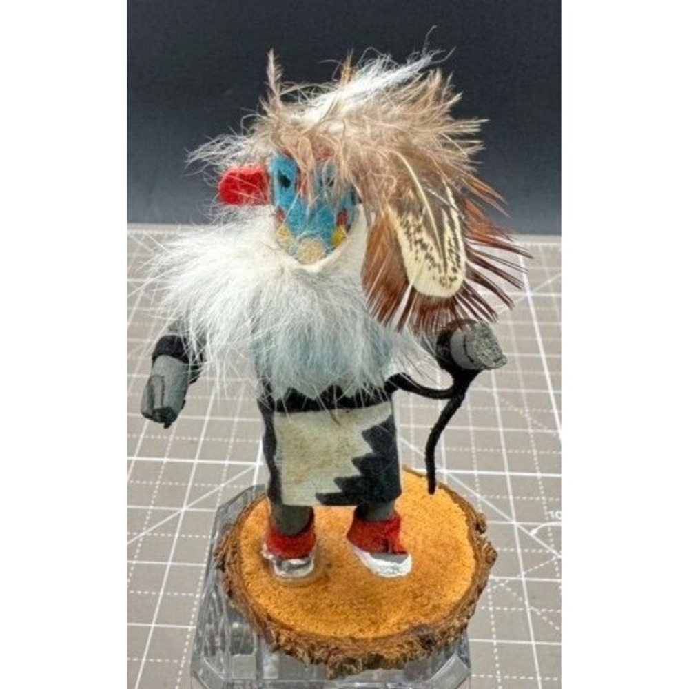 Vintage Miniature Hopi Kachina Figure Carved Wood Dancing Figure Signed RT 3.5"